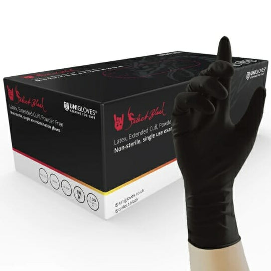 Unigloves Select Black Long Cuff Latex Gloves - Box of 100 image 0