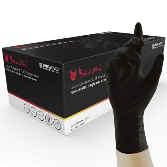 Unigloves Select Black Long Cuff Latex Gloves - Box of 100 image 0